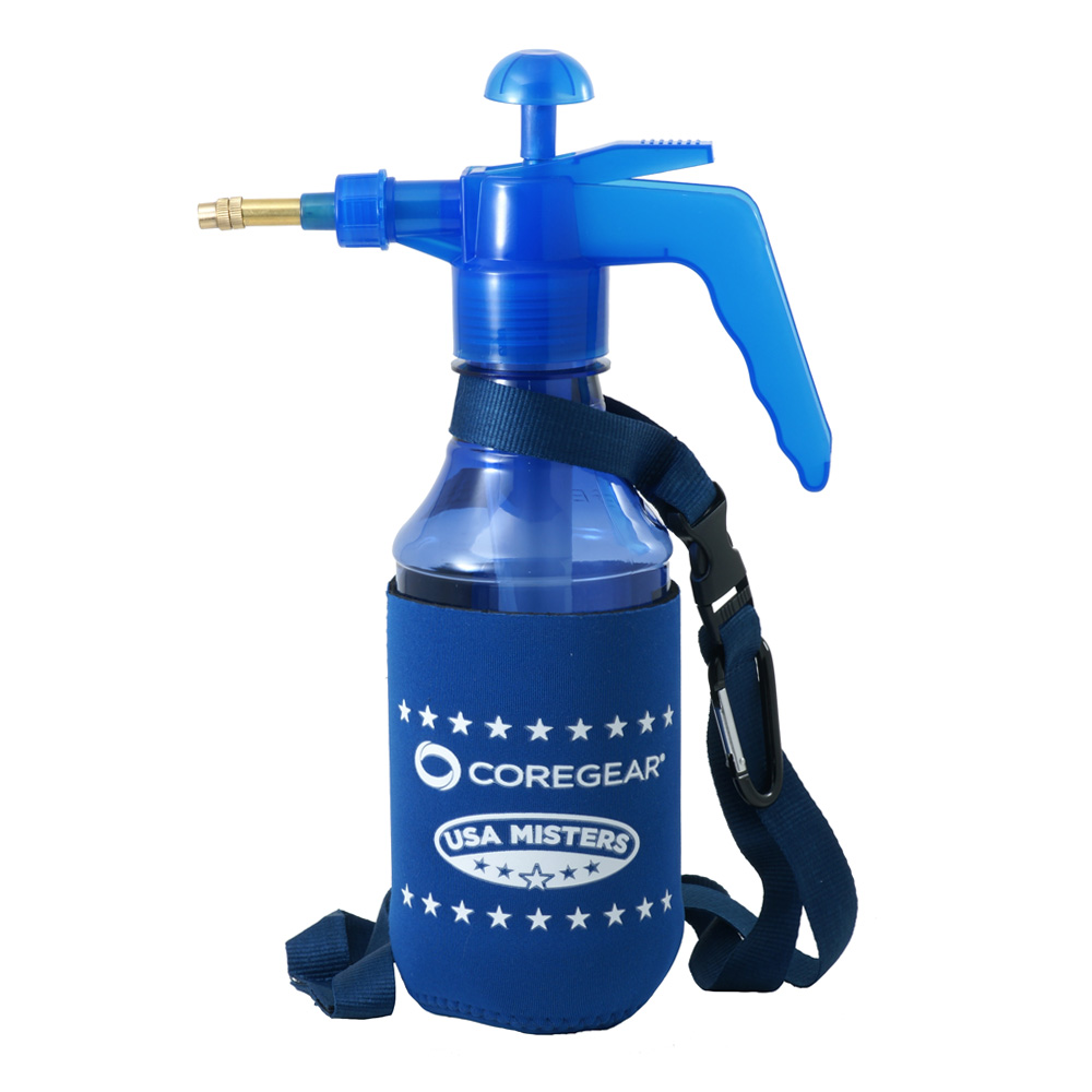 2 Extra Nozzles Includes 2 Personal Handheld Water Misters COREGEAR USA Misters 1.5 Liter Ultra Cool Combo Pack 2 Carrying Straps with Bag Clip Blue Teal 2 Neoprene Sleeves